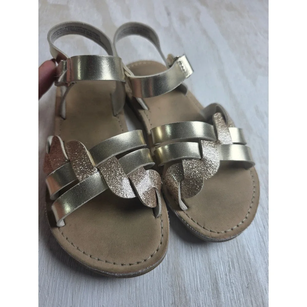 Gymboree Girls Gold Metallic Glitter Strappy Sandals Size 12 Boho Classic Summer